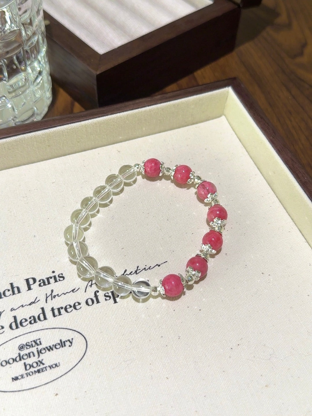 ▫️▪️ Rose stone white crystal bracelet